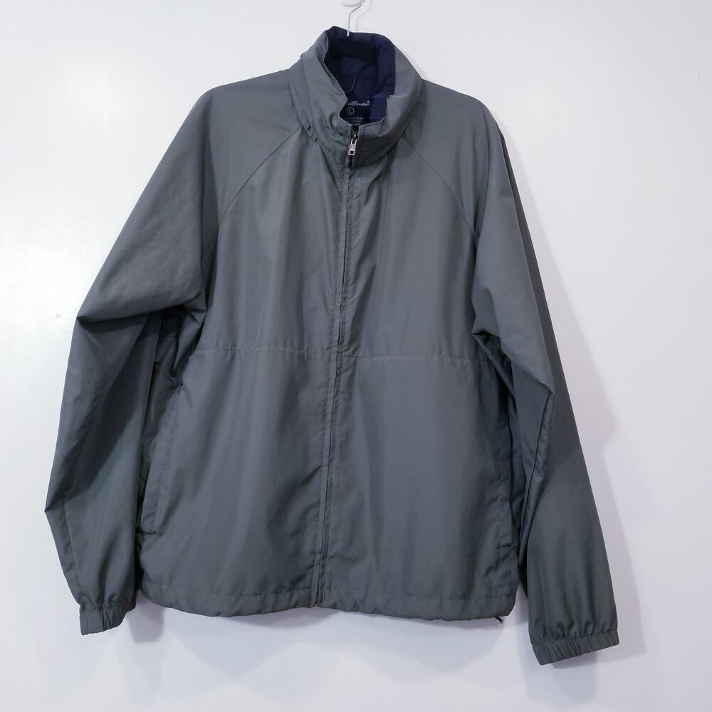 Eddie Bauer Men size Large Green Windbreaker Lightweight Rain Jacket Hooded